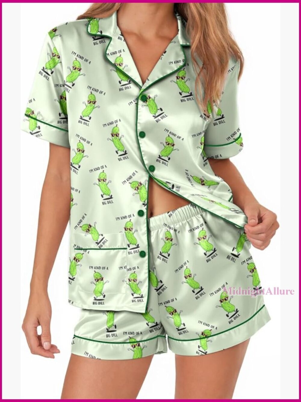 Womens Satin Pajama Set, Button Down 2pc Sleep Short Pajama Set